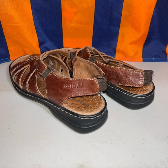 Josef Seibel Air Massage Brown Leather Comfort unisex sz 37 Criss-Cross Sandals